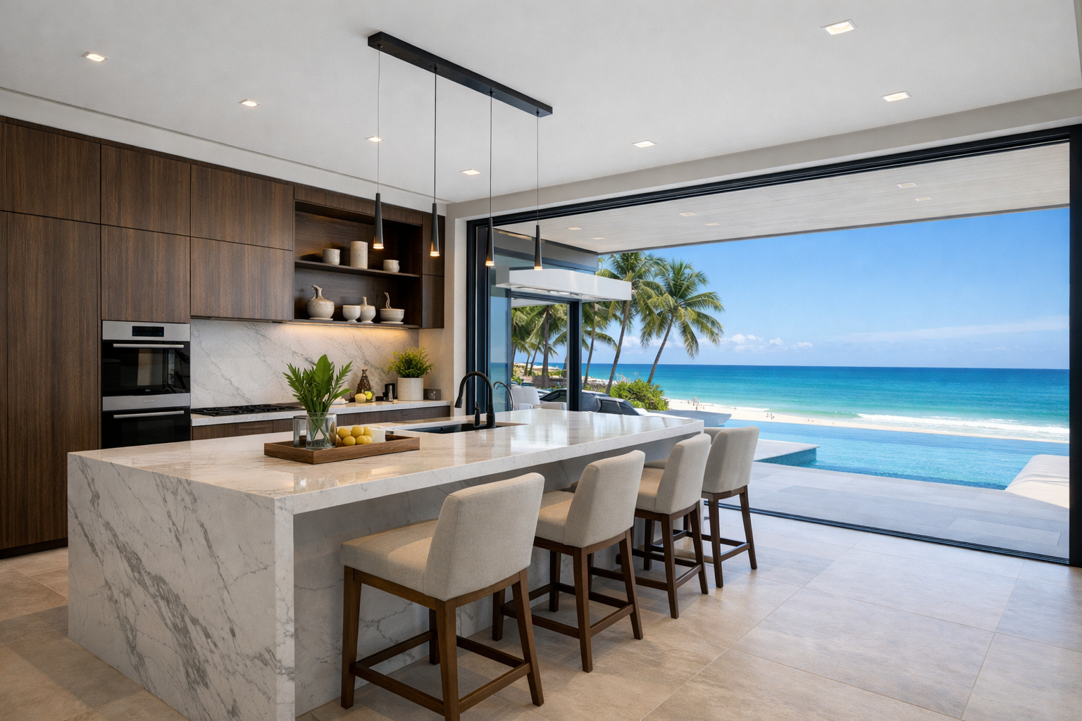 Luxury kitchen with ocean-facing view